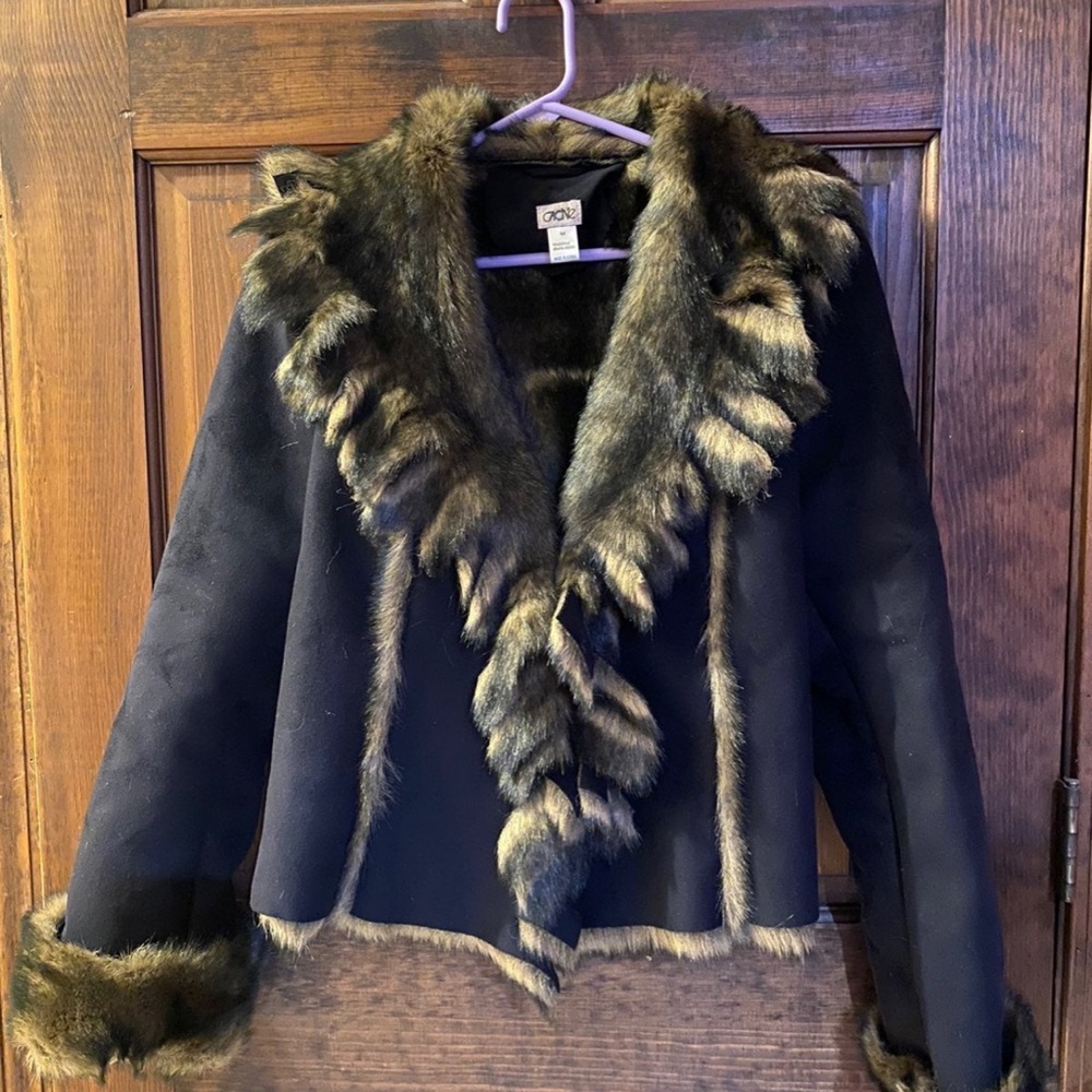 Cache Suede Leather faux Fur Coat Jacket